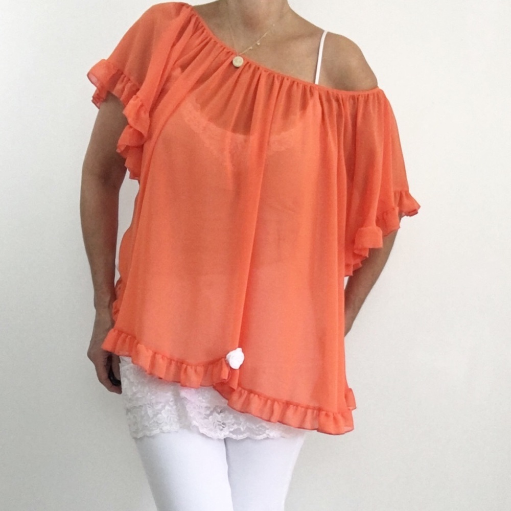 NWOT Semi Sheer Boho Orange Blouse Top